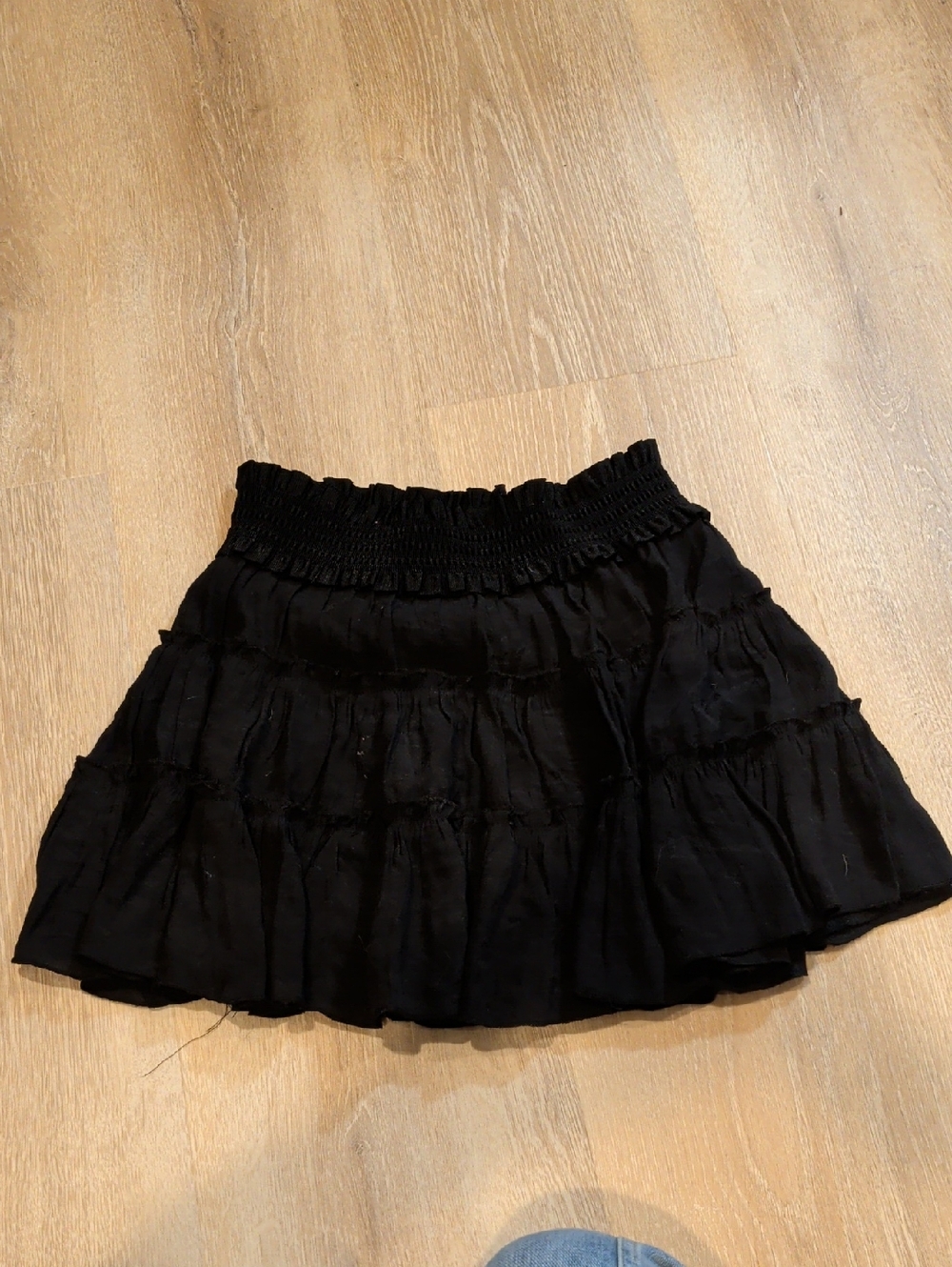 Black Tiered Mini Skirt - Casual Elastic Waist